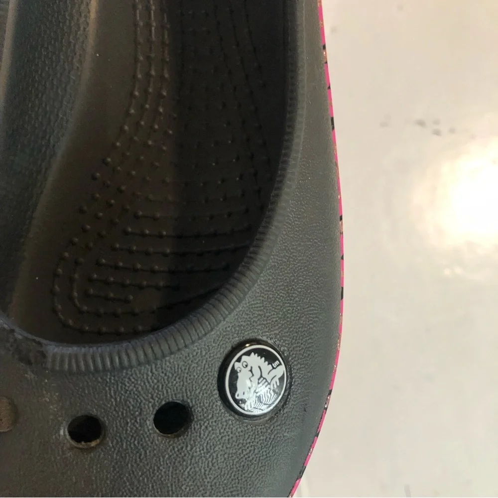 CROCS Sz 3 Black with Pink Decoration Sling Back SHOES